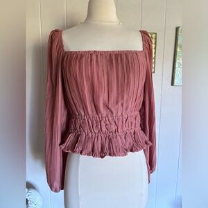 Astr blush pink rose square neck long sleeve top size S